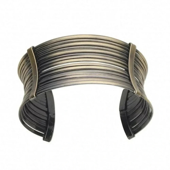 Avant Garde Antiqued Brass Chunky Wide Modernist Cuff Wired Bangle Bracelet - Picture 1 of 1